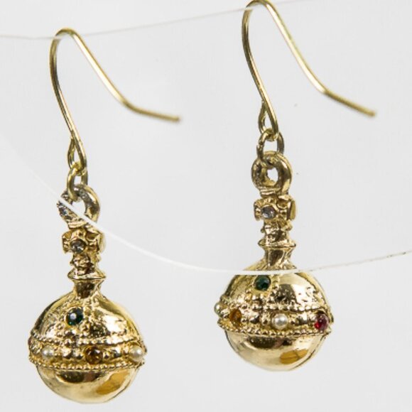 PRETTY Dangle Earrings w/ Metal Gold Toned Oval Ball Ornaments - Picture 2 of 4